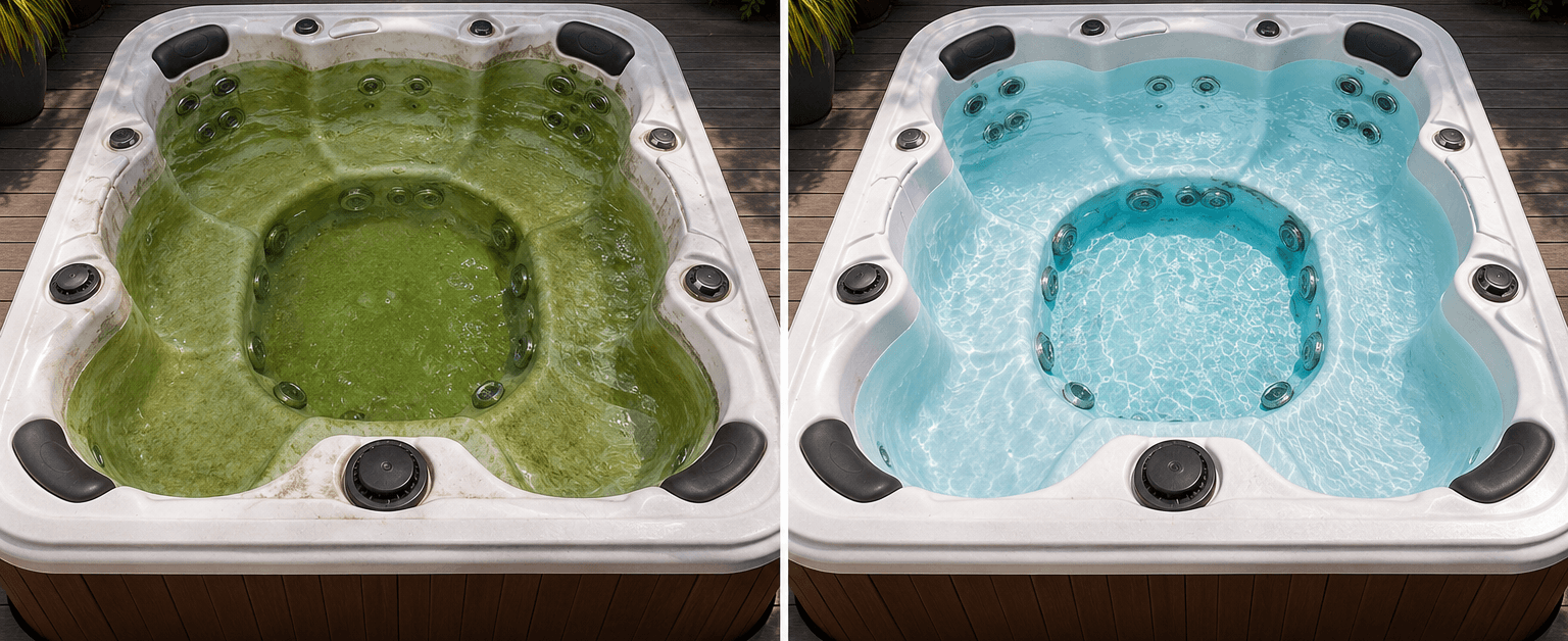 Hot tub before and after professional cleaning